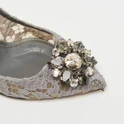 Pre Owned Dolce & Gabbana Grey Lace Bellucci Pumps Size 37