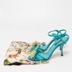 Pre Owned Dolce & Gabbana Blue Leather Bow Ankle Strap Sandals Size 38