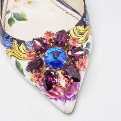 Pre Owned Dolce & Gabbana Multicolor Printed Leather Crystal Embellished Slingback Pumps Size 37 