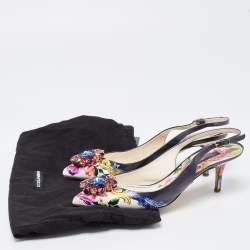 Pre Owned Dolce & Gabbana Multicolor Printed Leather Crystal Embellished Slingback Pumps Size 37 