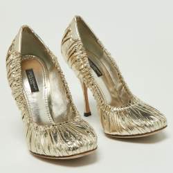 Pre Owned Dolce & Gabbana Gold Pleated Leather Pumps Size 37
