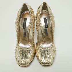 Pre Owned Dolce & Gabbana Gold Pleated Leather Pumps Size 37