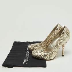 Pre Owned Dolce & Gabbana Gold Pleated Leather Pumps Size 37
