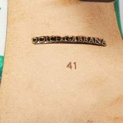 Pre Owned Dolce & Gabbana Green Banana Leaf Print Satin Keira Ankle Strap Sandals Size 41