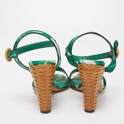 Pre Owned Dolce & Gabbana Green Banana Leaf Print Satin Keira Ankle Strap Sandals Size 41
