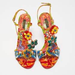 Pre Owned Dolce & Gabbana Multicolor Patent Brocade Ankle Strap Sandals Size 41