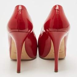 Pre Owned Dolce & Gabbana Red Patent Leather Bow Peep Toe Platform Pumps Size 38
