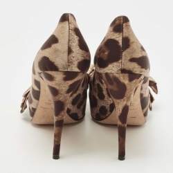 Pre Owned Dolce & Gabbana Brown Animal Print Satin Bow Peep Toe Platform Pumps Size 40
