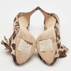 Pre Owned Dolce & Gabbana Brown Animal Print Satin Bow Peep Toe Platform Pumps Size 40