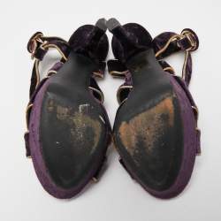 Dolce & Gabbana Purple Velvet and Leather Ankle Strap Sandals Size 39.5