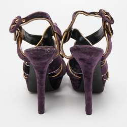 Dolce & Gabbana Purple Velvet and Leather Ankle Strap Sandals Size 39.5