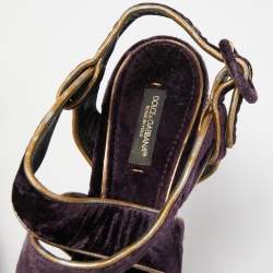 Dolce & Gabbana Purple Velvet and Leather Ankle Strap Sandals Size 39.5