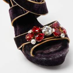 Dolce & Gabbana Purple Velvet and Leather Ankle Strap Sandals Size 39.5