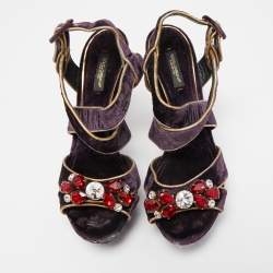 Dolce & Gabbana Purple Velvet and Leather Ankle Strap Sandals Size 39.5