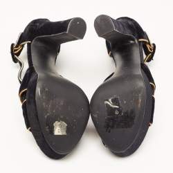 Dolce & Gabbana Black Velvet Criss Cross Platform Ankle Strap Sandals Size 40