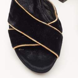 Dolce & Gabbana Black Velvet Criss Cross Platform Ankle Strap Sandals Size 40
