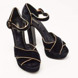 Dolce & Gabbana Black Velvet Criss Cross Platform Ankle Strap Sandals Size 40