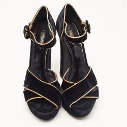 Dolce & Gabbana Black Velvet Criss Cross Platform Ankle Strap Sandals Size 40