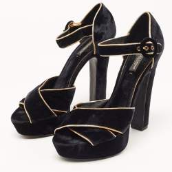 Dolce & Gabbana Black Velvet Criss Cross Platform Ankle Strap Sandals Size 40