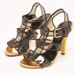 Dolce & Gabbana Black PVC and Leather Strappy Sandals Size 40