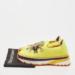 Pre Owned Dolce & Gabbana Yellow Neoprene Barcelona Embellished Slip On Sneakers Size 38