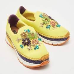 Pre Owned Dolce & Gabbana Yellow Neoprene Barcelona Embellished Slip On Sneakers Size 38