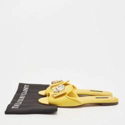 Pre Owned Dolce & Gabbana Yellow Lizard Embossed Leather Crystal Embellished Flat Slides Size 39