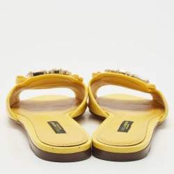 Pre Owned Dolce & Gabbana Yellow Lizard Embossed Leather Crystal Embellished Flat Slides Size 39
