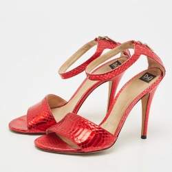 Dolce & Gabbana Red Python Leather Ankle Strap Sandals Size 39