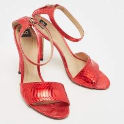 Dolce & Gabbana Red Python Leather Ankle Strap Sandals Size 39
