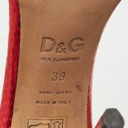 Dolce & Gabbana Red Python Leather Ankle Strap Sandals Size 39