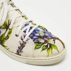 Pre Owned Dolce & Gabbana White Floral Print Canvas High Top Sneakers Size 37.5