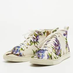 Pre Owned Dolce & Gabbana White Floral Print Canvas High Top Sneakers Size 37.5