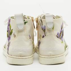 Pre Owned Dolce & Gabbana White Floral Print Canvas High Top Sneakers Size 37.5