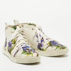 Pre Owned Dolce & Gabbana White Floral Print Canvas High Top Sneakers Size 37.5