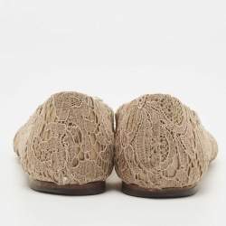 Pre Owned Dolce & Gabbana Beige Lace Taormina Crystal Embellished Ballet Flats Size 36
