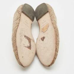 Pre Owned Dolce & Gabbana Beige Lace Taormina Crystal Embellished Ballet Flats Size 36