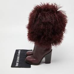 Pre Owned Dolce & Gabbana Burgundy Fur and Leather Calf Length Boots Size 38