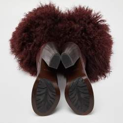 Pre Owned Dolce & Gabbana Burgundy Fur and Leather Calf Length Boots Size 38