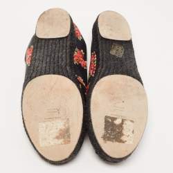 Pre Owned Dolce & Gabbana Black Leather Flower Print Espadrille Size 41