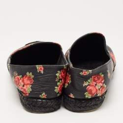 Pre Owned Dolce & Gabbana Black Leather Flower Print Espadrille Size 41