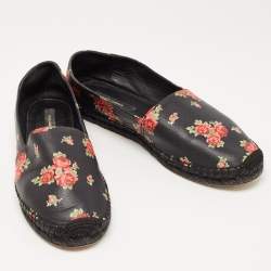 Pre Owned Dolce & Gabbana Black Leather Flower Print Espadrille Size 41