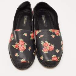 Pre Owned Dolce & Gabbana Black Leather Flower Print Espadrille Size 41
