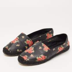 Pre Owned Dolce & Gabbana Black Leather Flower Print Espadrille Size 41