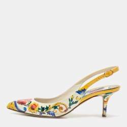 Pre Owned Dolce & Gabbana Floral Print Patent Leather Slingback Sandals Size 37
