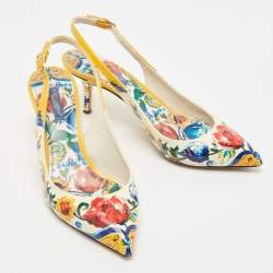 Pre Owned Dolce & Gabbana Floral Print Patent Leather Slingback Sandals Size 37