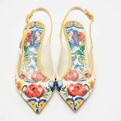 Pre Owned Dolce & Gabbana Floral Print Patent Leather Slingback Sandals Size 37