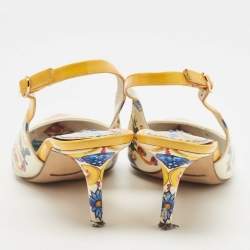 Pre Owned Dolce & Gabbana Floral Print Patent Leather Slingback Sandals Size 37