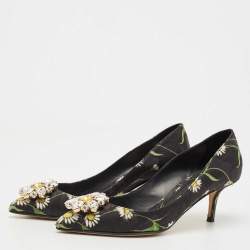 Pre Owned Dolce & Gabbana Multicolor Floral Print Brocade Fabric Crystal Embellished Pumps Size 38.5