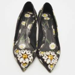 Pre Owned Dolce & Gabbana Multicolor Floral Print Brocade Fabric Crystal Embellished Pumps Size 38.5